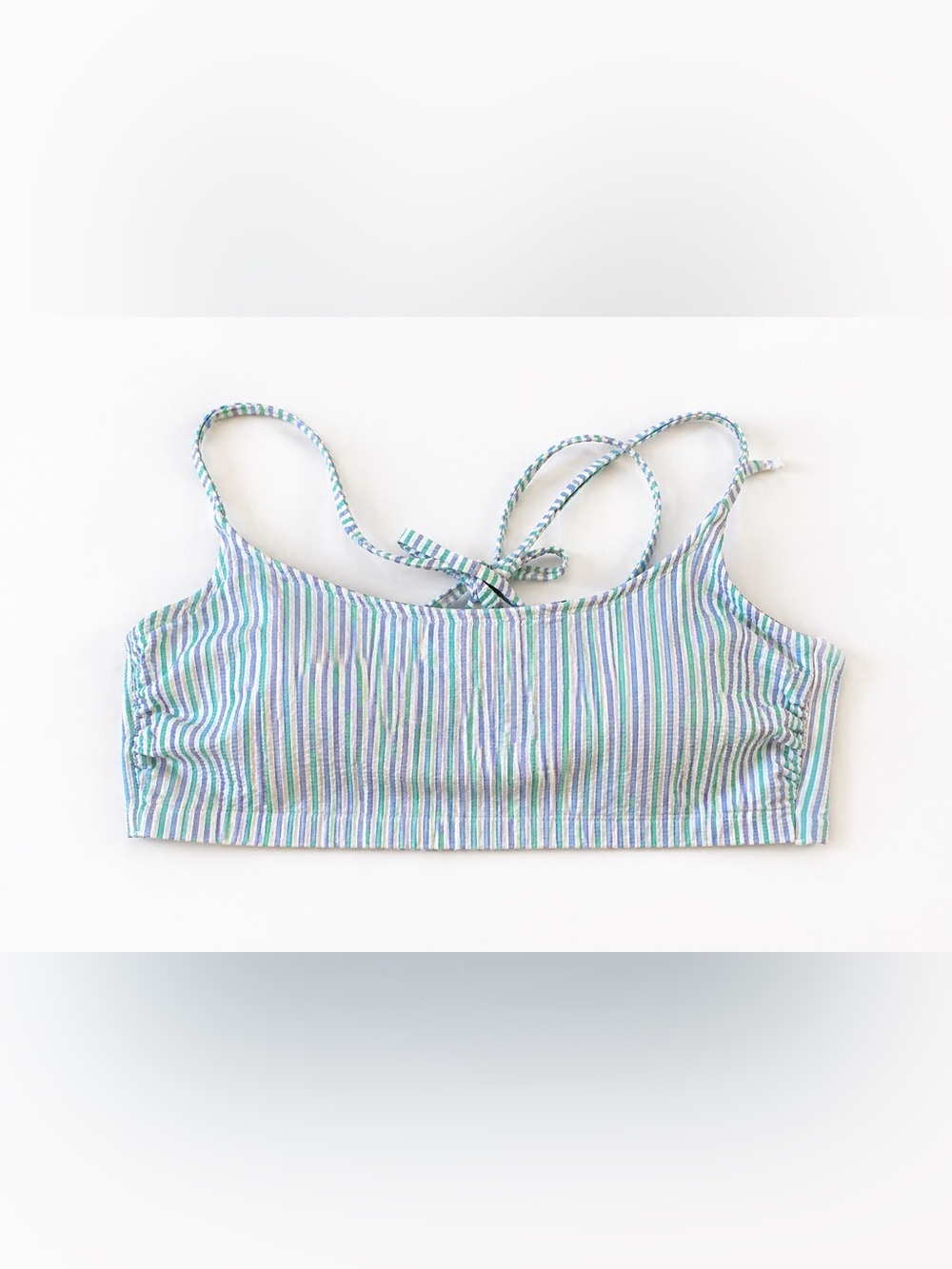 NWT Striped Bikini Top Size Blue Green Adjustable Strap Swim Top​
